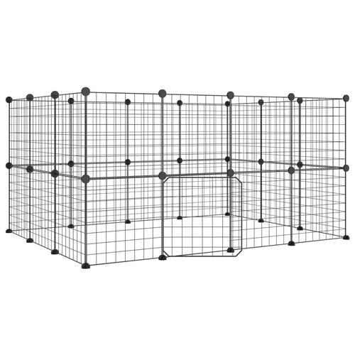 28-panels kæledyrsindhegning med låge 35x35 cm stål sort