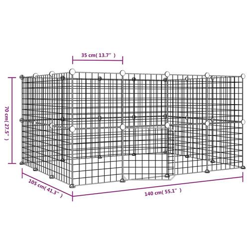 28-panels kæledyrsindhegning med låge 35x35 cm stål sort