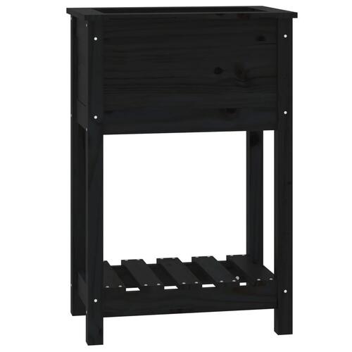 Plantekasse med hylde 54x34,5x81 cm massivt fyrretræ sort