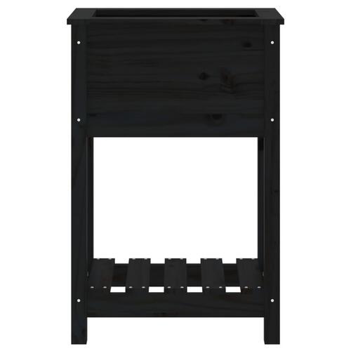 Plantekasse med hylde 54x34,5x81 cm massivt fyrretræ sort