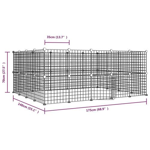 36-panels kæledyrsindhegning med låge 35x35 cm stål sort