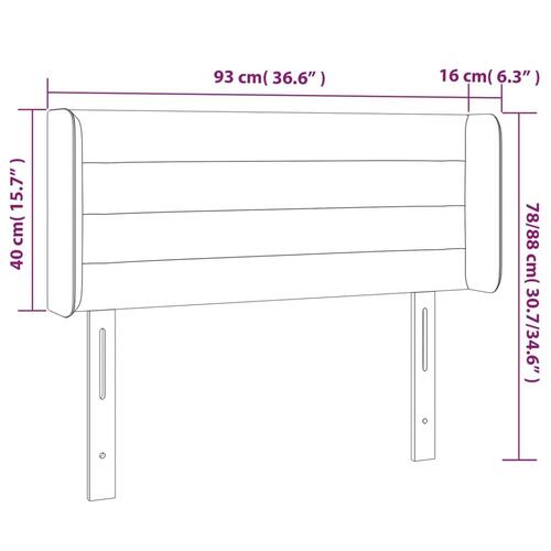 Sengegavl med LED-lys 93x16x78/88 cm fløjl mørkegrå