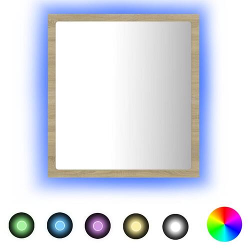Badeværelsesspejl med LED-lys 40x8,5x37 cm akryl sonoma-eg