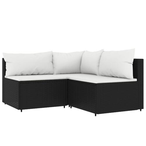 Loungesæt til haven 3 dele med hynder polyrattan sort