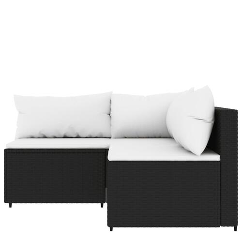 Loungesæt til haven 3 dele med hynder polyrattan sort
