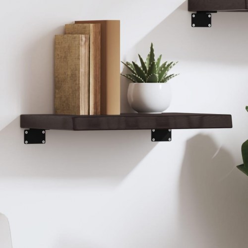 Væghylde 40×30×(2-4) cm i behandlet massivt egetræ - mørkebrun, naturlig kant