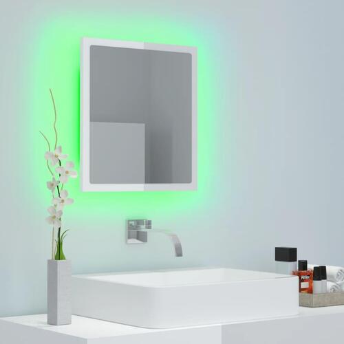 Badeværelsesspejl med LED-lys 40x8,5x37 cm akryl hvid højglans