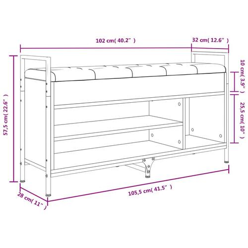 Skobænk 105,5x32x57,5 cm konstrueret træ røget egetræsfarve