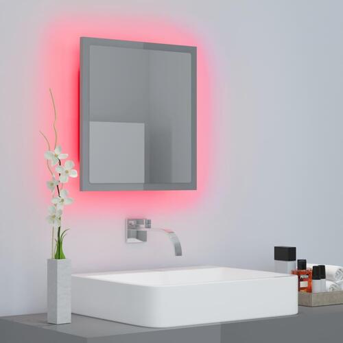 Badeværelsesspejl med LED-lys 40x8,5x37 cm akryl grå højglans