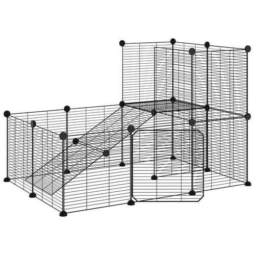 20-panels kæledyrsindhegning med låge 35x35 cm stål sort