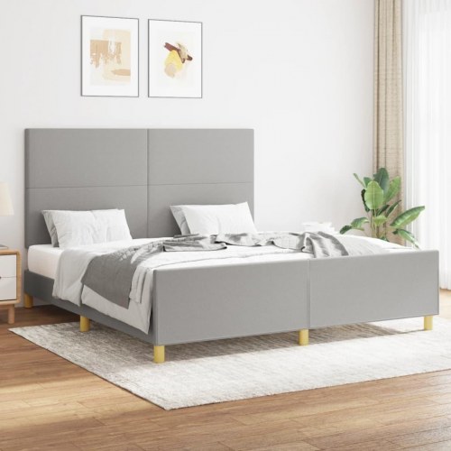 Sengeramme med sengegavl 160x200 cm - stof, lysegrå