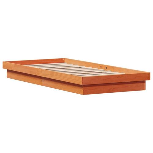 Sengeramme med LED-lys 100x200 cm massivt fyrretræ gyldenbrun