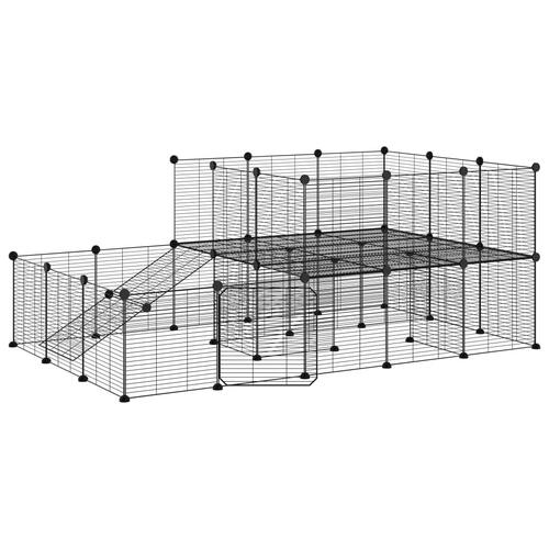 44-panels kæledyrsindhegning med låge 35x35 cm stål sort