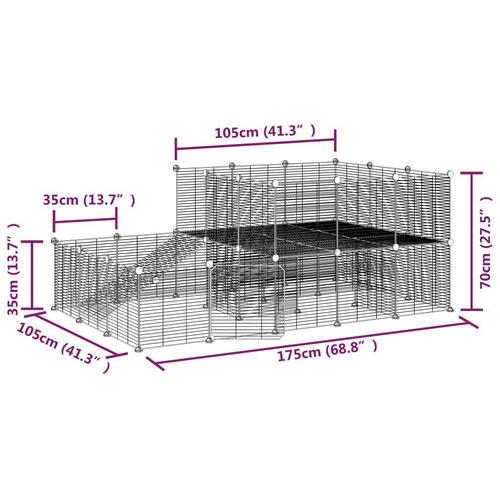 44-panels kæledyrsindhegning med låge 35x35 cm stål sort