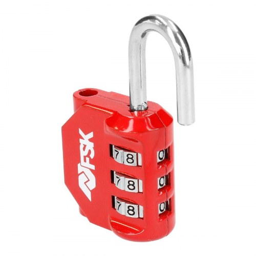 Ferrestock kombinationshængelås 30 mm - rød, 3-cifret