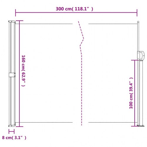 Sidemarkise 160 × 300 cm - sammenrullelig, cremefarvet