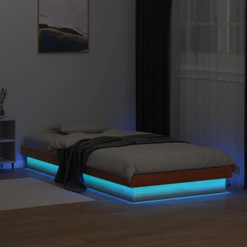 Sengeramme med LED-lys 90x200 cm - massivt fyrretræ, gyldenbrun