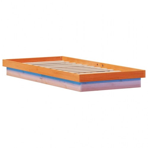 Sengeramme med LED-lys 90x200 cm - massivt fyrretræ, gyldenbrun