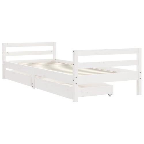 Sengeramme til juniorseng m. skuffer 80x200 cm massivt fyr hvid