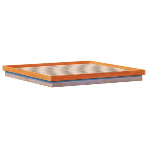 Sengeramme med LED-lys 200x200 cm - massivt fyrretræ, gyldenbrun