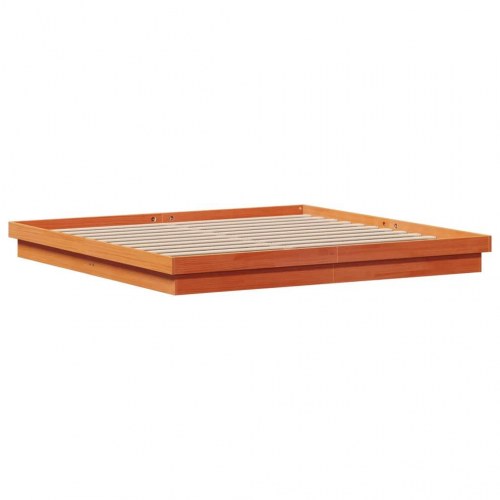 Sengeramme med LED-lys 200x200 cm - massivt fyrretræ, gyldenbrun
