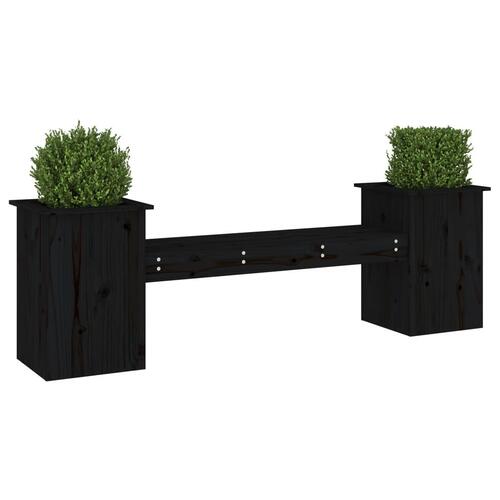 Bænk med plantekasser 184,5x39,5x56,5 cm massivt fyrretræ sort