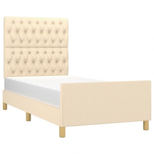 Sengeramme med sengegavl - creme stof 100 x 200 cm