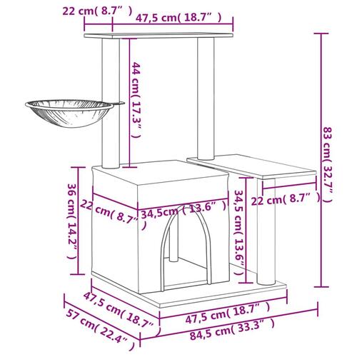 Kradsetræ med sisalkradsestolper 83 cm cremefarvet