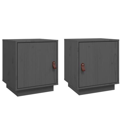 Sengeborde 2 stk. 40x34x45 cm massivt fyrretræ grå