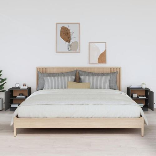 Sengeborde 2 stk. 40x34x45 cm massivt fyrretræ grå