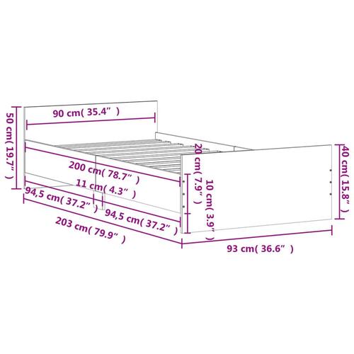 Sengeramme 90x200 cm konstrueret træ brun egetræsfarve