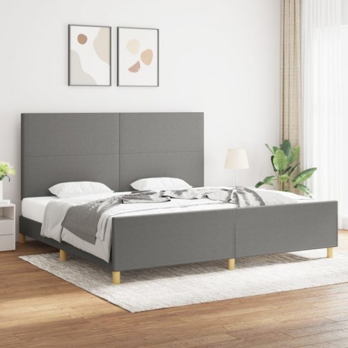 Sengeramme med sengegavl 200x200 cm - stof, mørkegrå