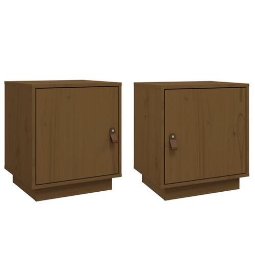 Sengeborde 2 stk. 40x34x45 cm massivt fyrretræ gyldenbrun