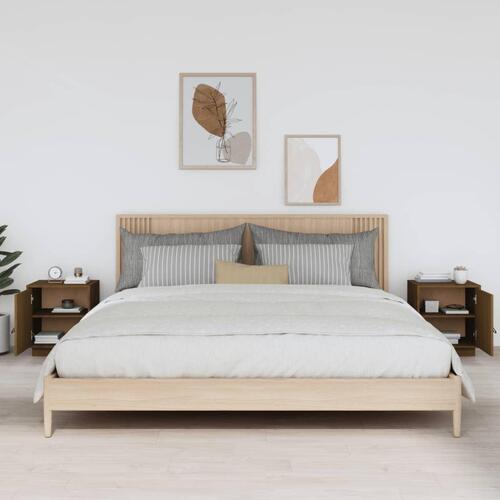 Sengeborde 2 stk. 40x34x45 cm massivt fyrretræ gyldenbrun
