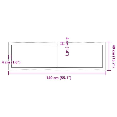 Bordplade 140x40x(2-4) cm naturlig kant behandlet træ mørkebrun