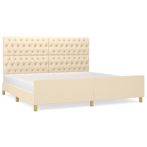 Sengeramme med sengegavl 200x200 cm stof cremefarvet