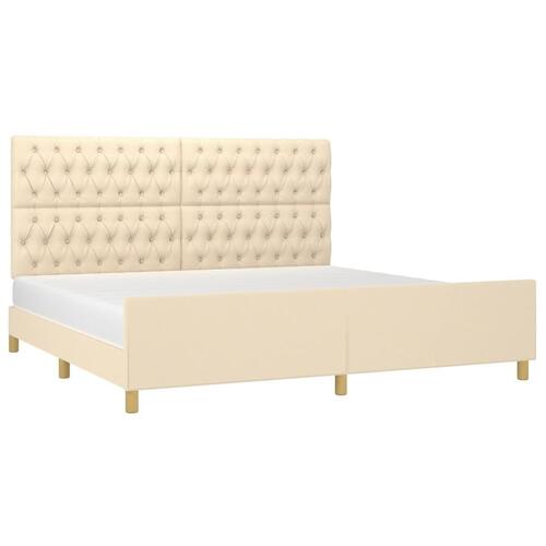 Sengeramme med sengegavl 200x200 cm stof cremefarvet