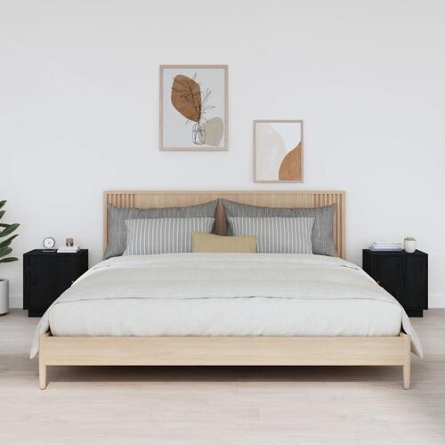 Sengeborde 2 stk. 40x34x45 cm massivt fyrretræ sort