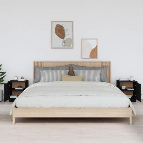 Sengeborde 2 stk. 40x34x45 cm massivt fyrretræ sort