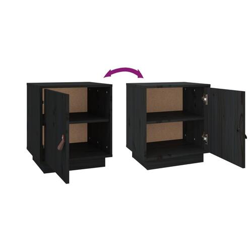 Sengeborde 2 stk. 40x34x45 cm massivt fyrretræ sort