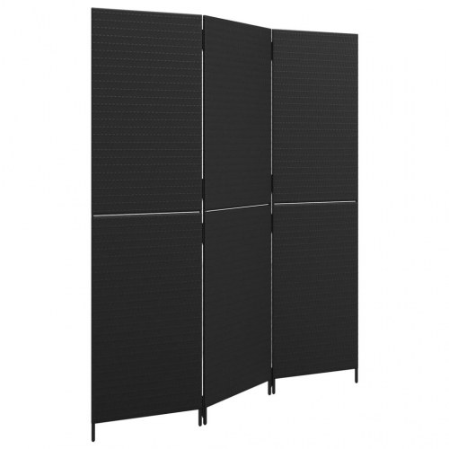 Rumdeler med 3 paneler i polyrattan - sort, foldbar skærm 147 × 180 cm