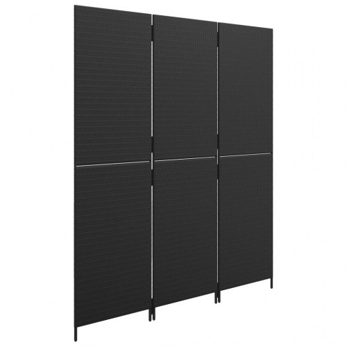 Rumdeler med 3 paneler i polyrattan - sort, foldbar skærm 147 × 180 cm