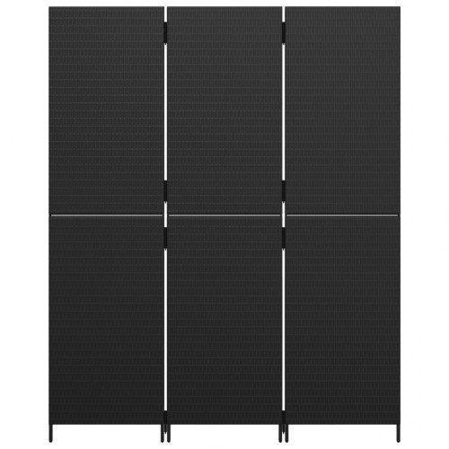 Rumdeler med 3 paneler i polyrattan - sort, foldbar skærm 147 × 180 cm