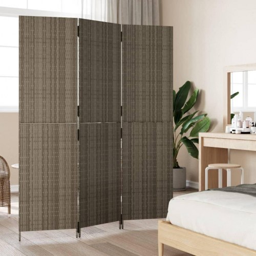 Rumdeler med 3 paneler i polyrattan - grå, foldbar privatlivsskærm