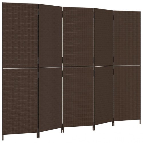 Rumdeler i polyrattan - 5 paneler, brun
