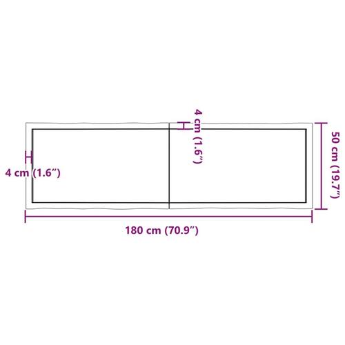 Bordplade 180x50x(2-4) cm naturlig kant behandlet træ mørkebrun