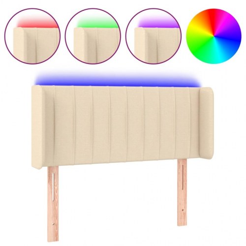 Sengegavl med LED-lys i stof - 83×16×78/88 cm, cremefarvet