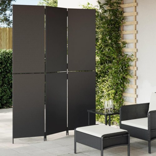 Rumdeler i polyrattan - 3 paneler, sort