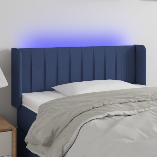 Sengegavl med LED-lys 83×16×78/88 cm - stof, blå