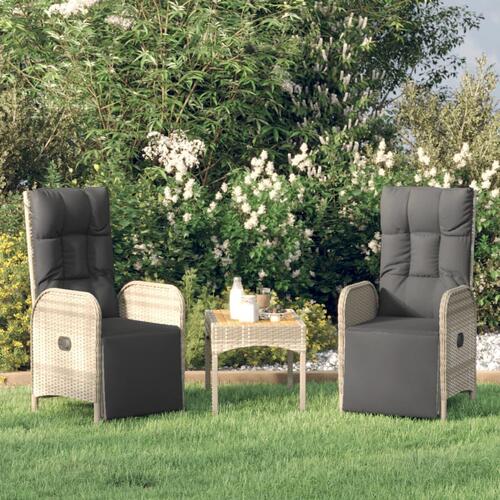 Havestole med lænefunktion 2 stk. med bord polyrattan grå